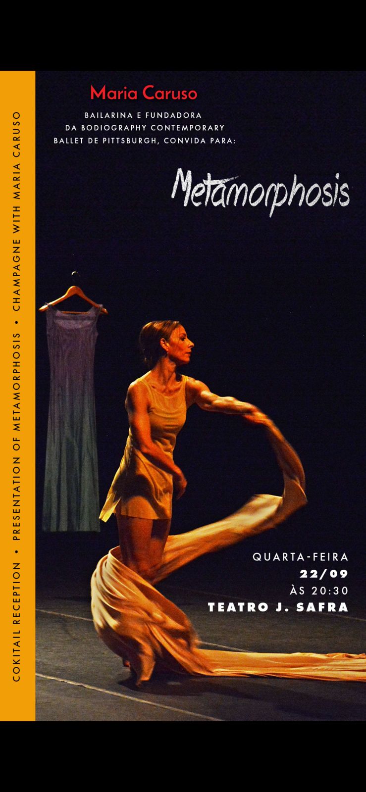 Maria Caruso na apresentação do coquetel do Ballet Metamorphosis. Em destaque aqui na Portfólio Vip